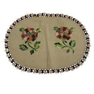 Crochet Trim Centerpiece Doily Vintage Needlepoint Embroidered